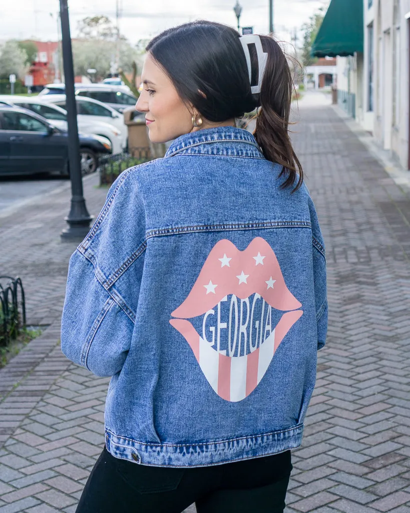 Rose Pink Georgia Lips Denim Jacket