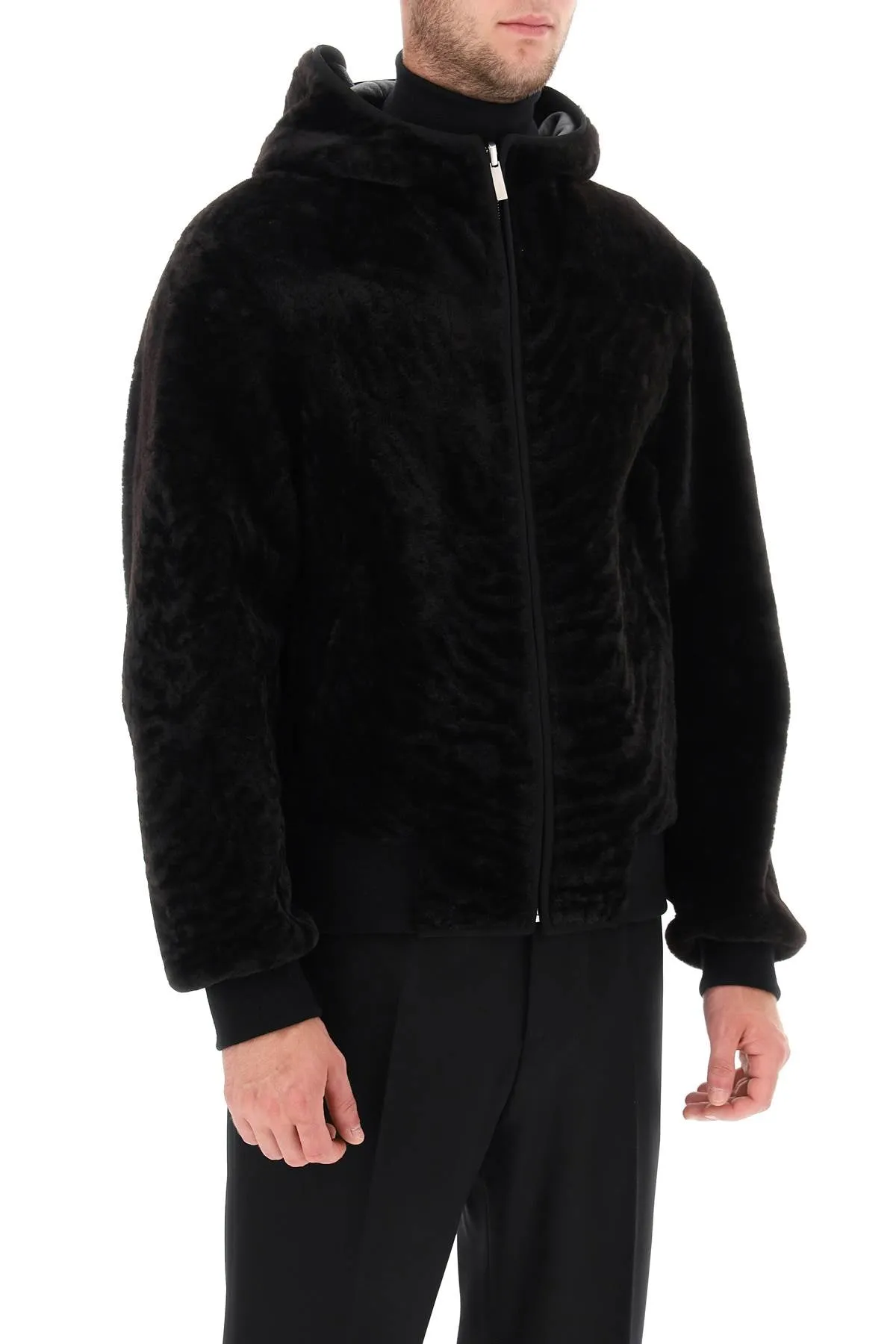 SALVATORE  REVERSIBLE SHEARLING HOODED BLOUSON