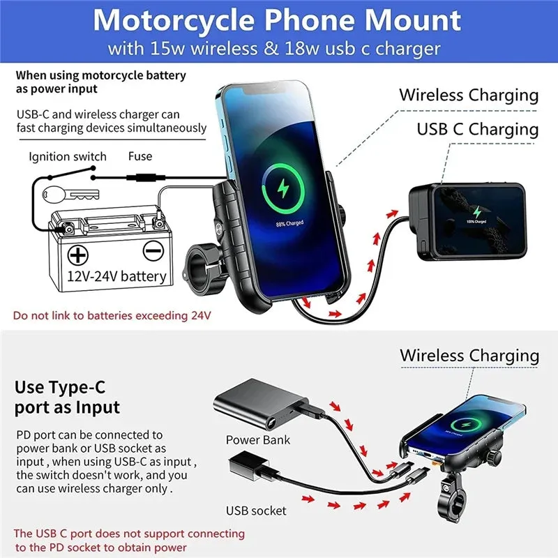 USB Fast Wireless Charger  Motorcycle Phone Holder