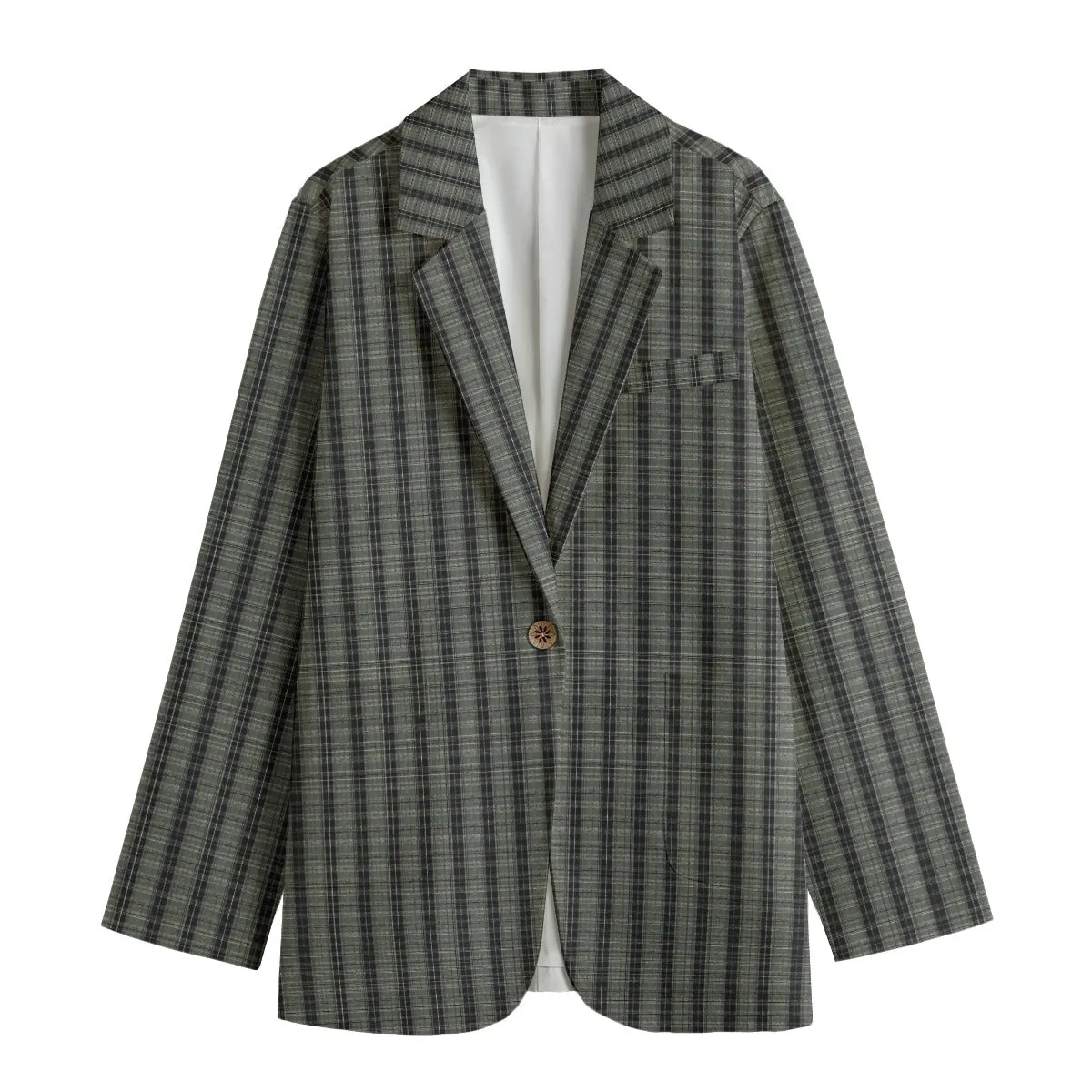 Vampire Art 100% Cotton Dark Academia Green & Navy Tartan Women's Leisure Blazer | 245GSM Cotton