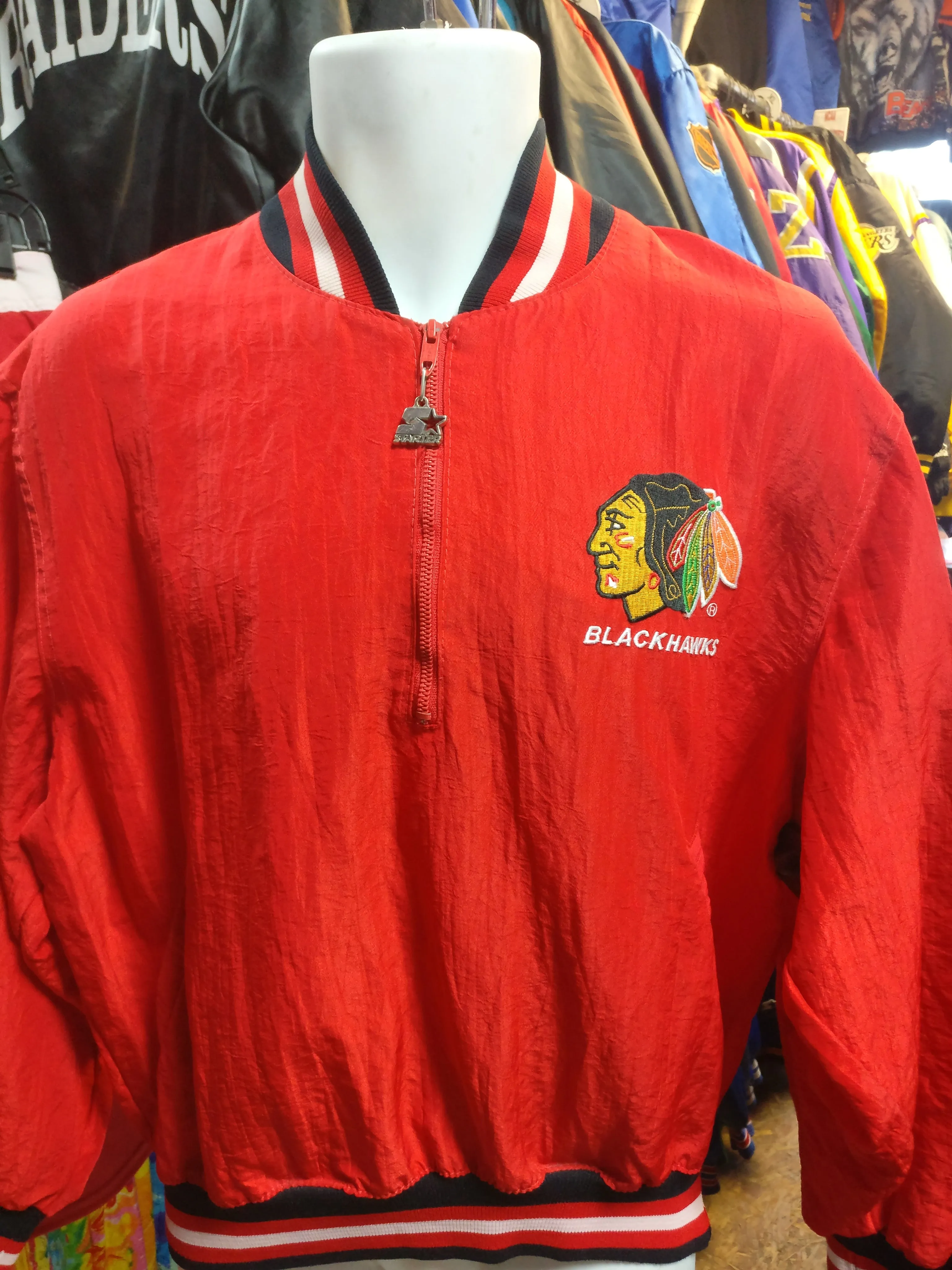 Vtg 80s CHICAGO BLACKHAWKS NHL Starter Windbreaker Pullover Jacket M