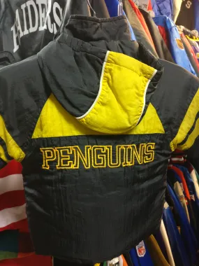 Vtg PITTSBURGH PENGUINS NHL Back Embroidery Hooded Nylon Jacket 24M